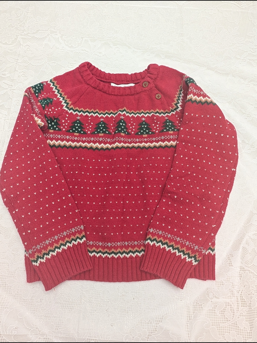 Tommy Bahama Red Holiday Knit Sweater Girl Size 7 with Tree Motif .